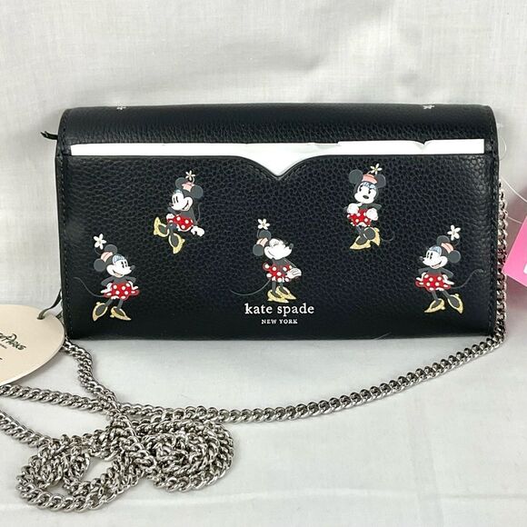 Kate Spade Minnie Mouse Clutch Crossbody Handbag Black Leather New Disney Parks - Picture 4 of 10